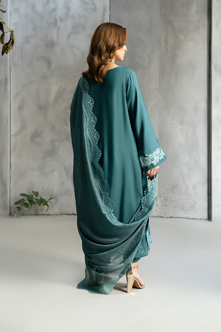 Sage green Serene SP-118 Valenne 3 piece suit with premium embroidery displayed on a mannequin.